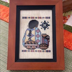 Framed Native American Cross-Stitch Art